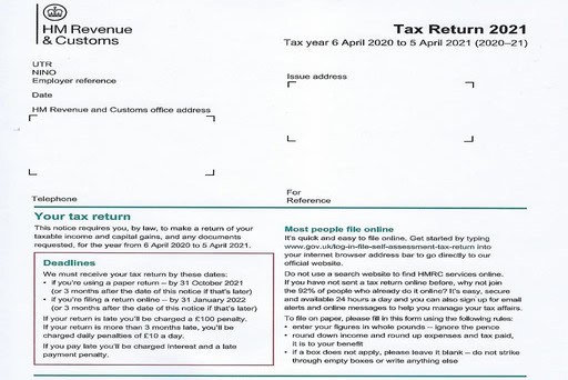 HMRC Tax return document