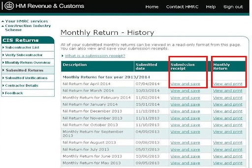 HMRC Month Return history while logged in