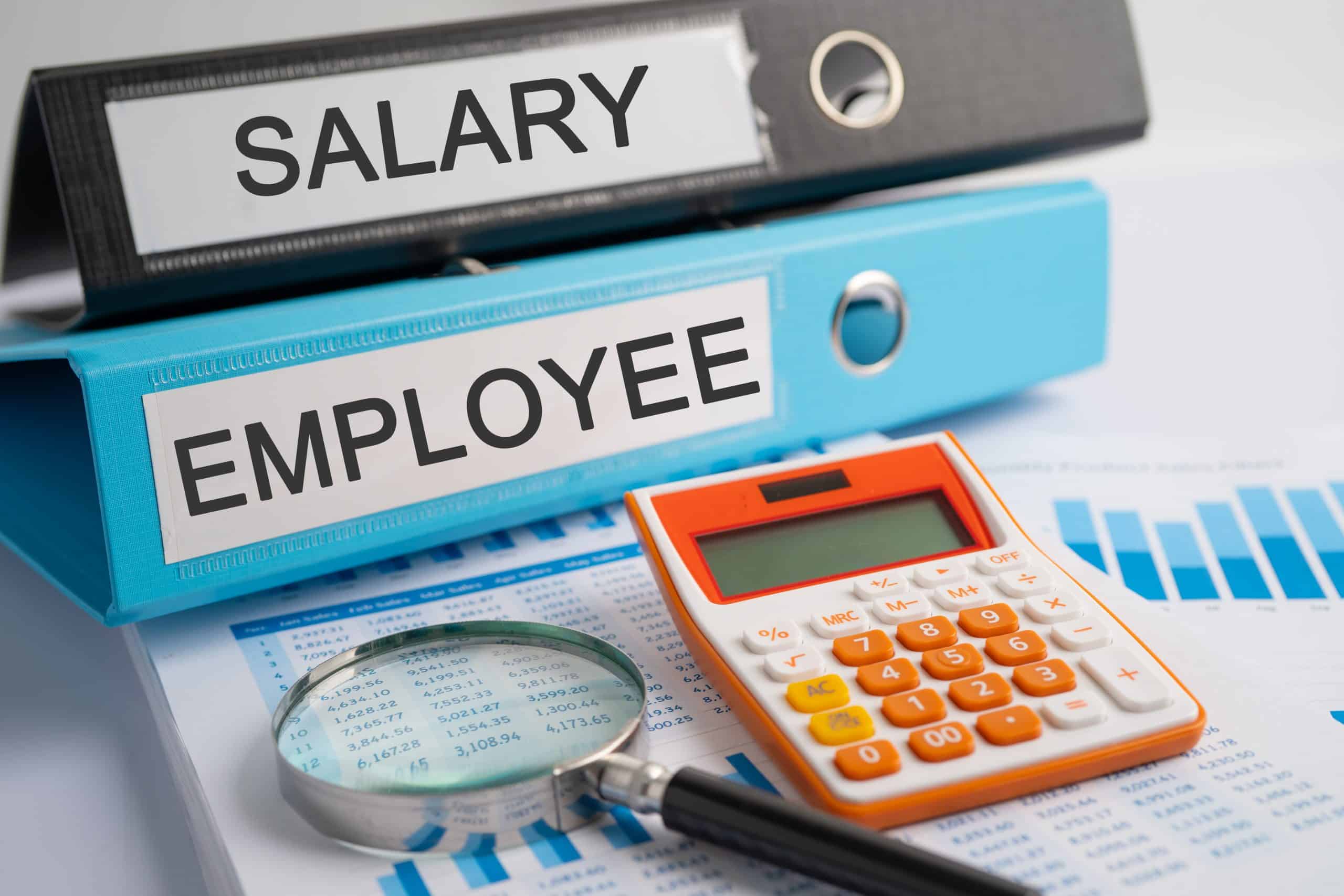 Close up of financial payroll documents