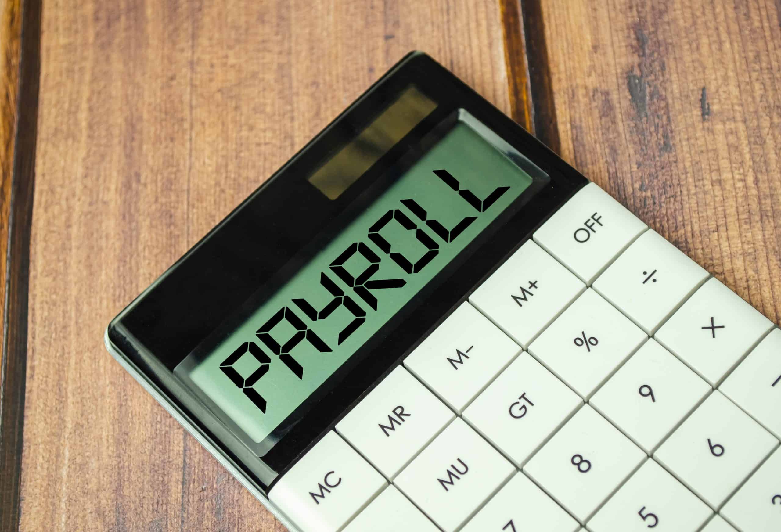 Calculator displaying business payroll calculation concept.